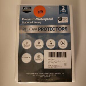 2-Count Utopia Bedding Queen Size Pillow Protector White Zip Waterproof New NWT